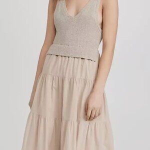 En Saison Alwin V-Neck Midi Dress Mixed Media Sweater Poplin Sz M